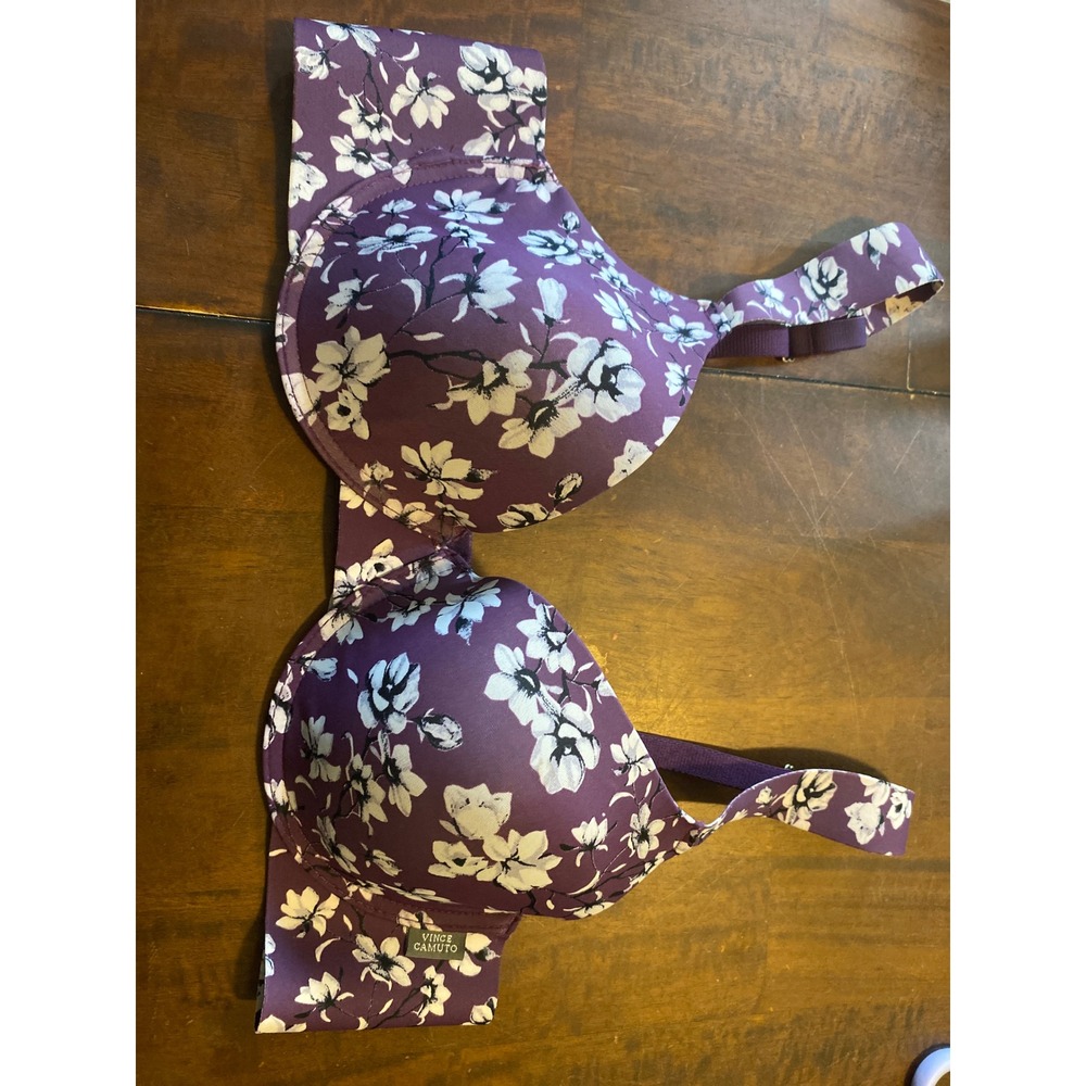 Vince Camuto Purple Floral Underwire Molded Cup Bra 38C Plum Magnolia Print